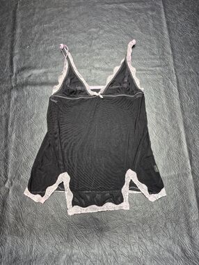 Black Lace Trim Camisole with Light Pink Accents